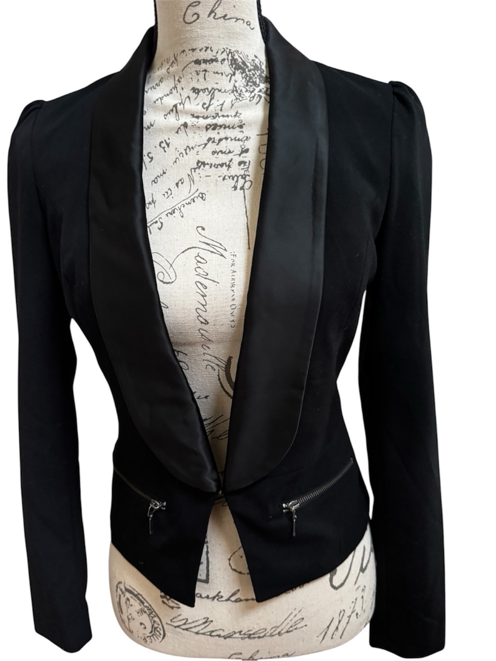 🎀 Candie's Black Satin Lapel Tailored Blazer | Tuxedo Shawl Collar